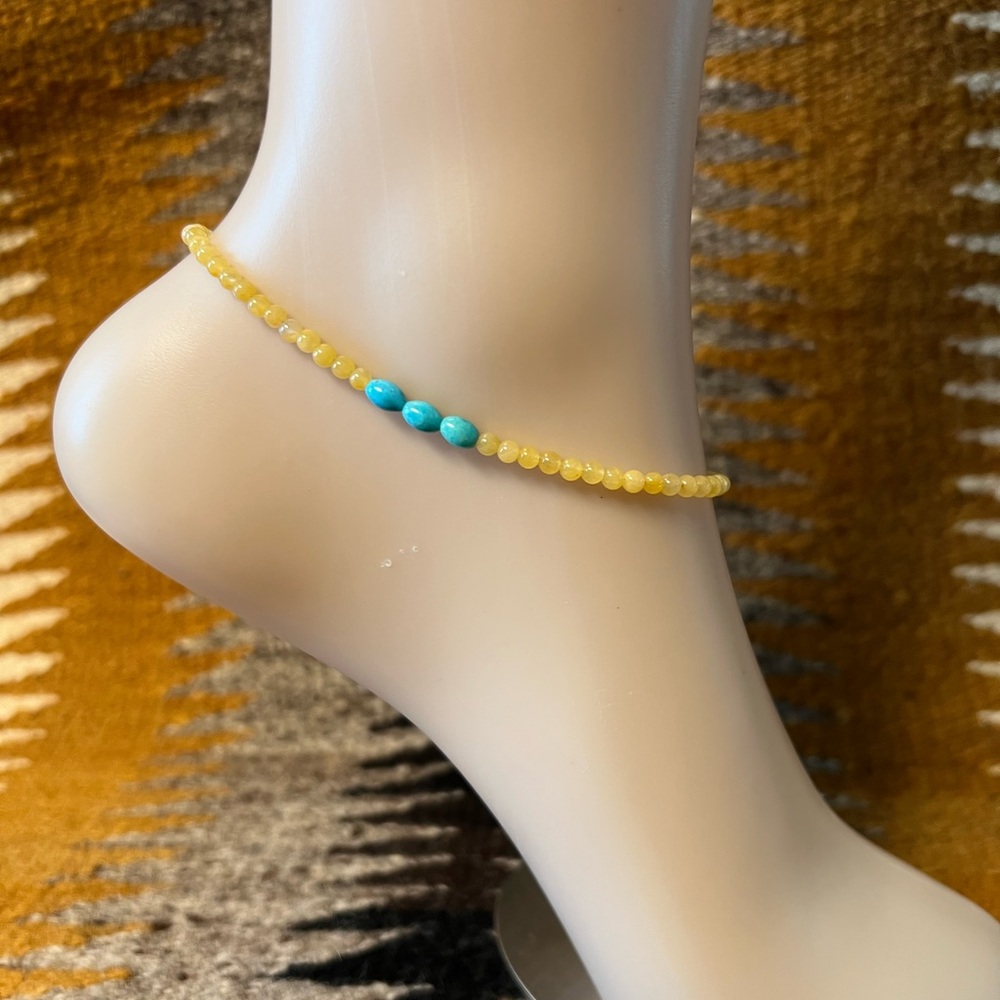 10 1/4” Butter Amber & Turquoise Anklet